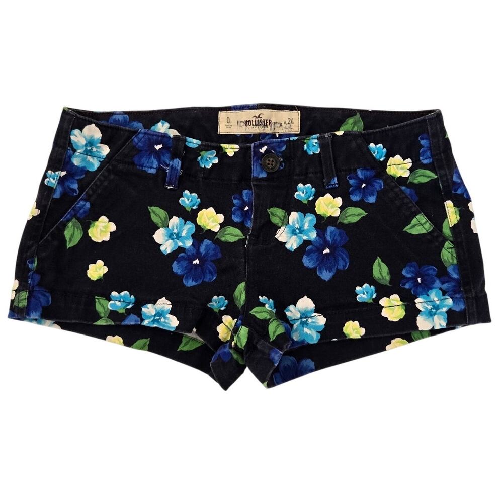 Hollister Y2K Low‑Rise Floral Chino Micro‑Shorts Size 0 Mall Girl Surf Core